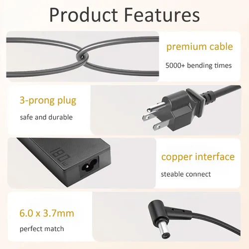 Vista 3 de Cargador para portátil de 180 W compatible con ASUS ROG Zephyrus G14 G15 GA401 GA502 GA503 y TUF FX505 FX505DD FX506 FX507VI A15 A17 F17 F15