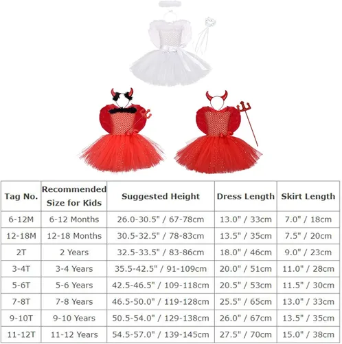 Vista 7 de IMEKIS Disfraces de ángel y diablo para niñas disfraz de Halloween alas con halo de diadema de varita cuerno de diablo horca para cosplay para niños