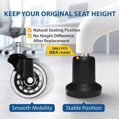 Vista 3 de AXL 10mm Stem Bell Glides Compatible with IKEA Office Chairs - 61mm High Profile, High-Strength Nylon Stationary Feet, Replace Caster Wheels with