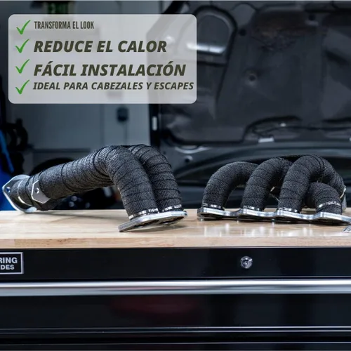 Vista 8 de SunplusTrade Envoltura térmica negra para colector de escape de 2" x 50' para motocicletas y automóviles, protector térmico con abrazadera de acero