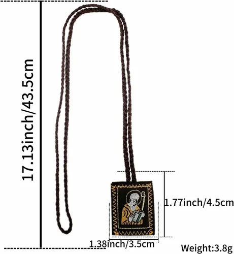 Vista 4 de Collar de Escapulario Rojo de San Benito, paquete de 2, cordón marrón, colgante de medalla católica del Escapulario San Benito con espejo retrovisor