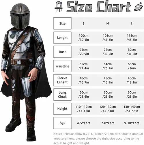 Vista 7 de nezababy SW - Disfraz de mandaloriano para niños, cosplay, casco Boba Fett, traje de fiesta de Halloween de 4 a 10 años