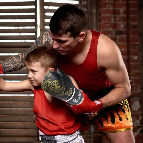 Vista 5 de LAFANDE Guantes de boxeo para hombres y mujeres, guantes de combate transpirables de Muay Thai Negro