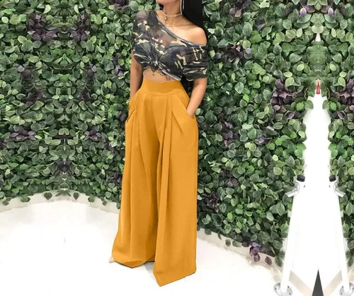 Vista 7 de LROSEY Pantalones palazzo elásticos casuales de pierna ancha con bolsillos para mujer, pantalones de vestir fluidos, pantalones de cintura alta