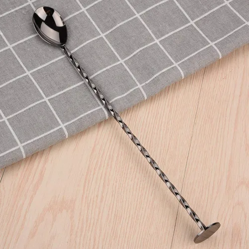 Vista 6 de Cuchara agitadora de cóctel, cuchara de acero inoxidable, cuchara de cóctel para bebidas, herramienta de mezcla de café con mango largo (# 9 negro)