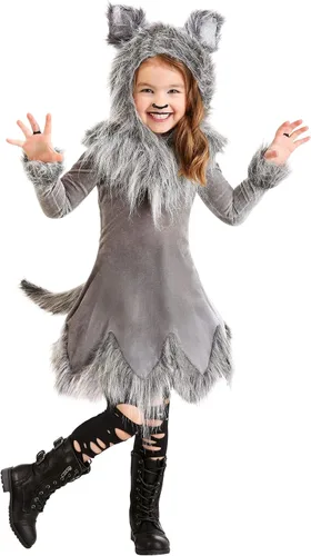Vista 2 de Disfraz de lobo gris para niñas pequeñas