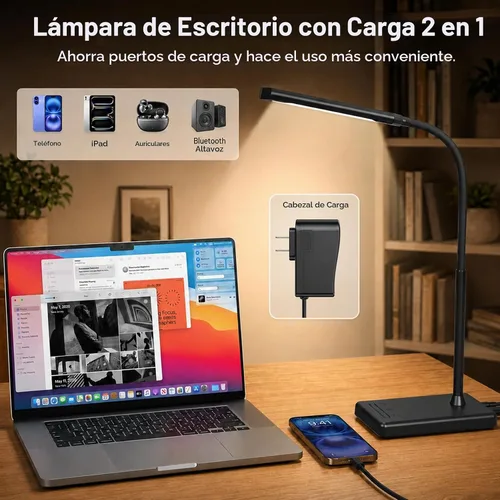 Vista 4 de Lámpara de escritorio LED, luces de mesa para el cuidado de los Negro