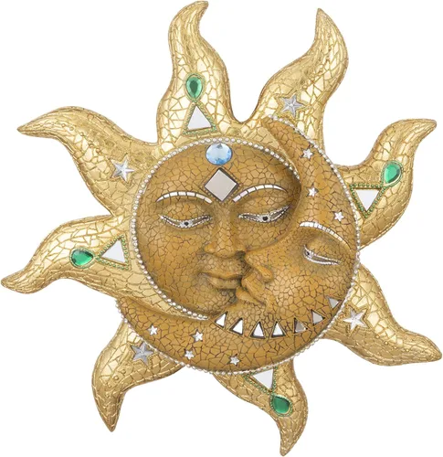 Vista 4 de George S. Chen Imports - Mosaico naranja de polirresina de rostro de sol con mosaico de luna amarillo, 13