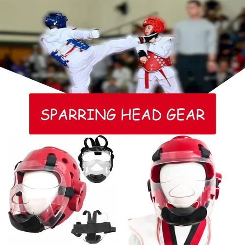 Vista 4 de Casco de karate para niños y adultos, artes marciales MMA, con protector facial extraíble, equipo de cabeza suave para arte marcial, grappling, Muay
