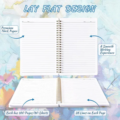 Vista 3 de Cuaderno en Espiral - Paquete de 3 Cuadernos A5 con Renglones, 21 x 15 cm, 3 × 160 Páginas, Diario para Mujeres, Cuaderno con Renglones