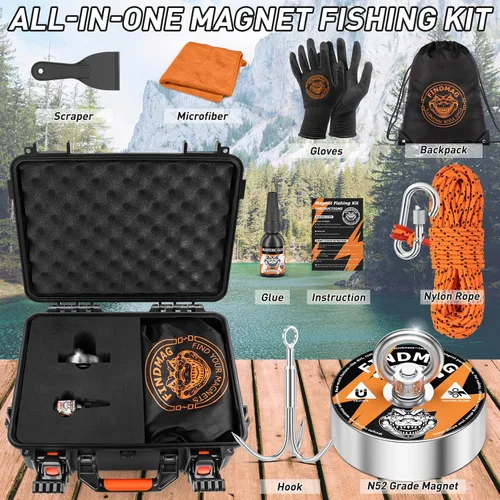 Vista 2 de FINDMAG Kit de pesca con imán de 2000 libras, imanes de pesca de 3.7 Agujero único de alto rendimiento