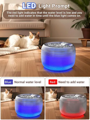 Vista 5 de Kastty - Fuente de agua para gatos silenciosa de 3.5L, fuente de agua para mascotas de gran capacidad de 118 oz para gatos en interiores con luz LED