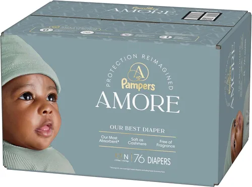 Vista 16 de Pampers Amore, tamaño 0 (hasta 10 libras), 76 unidades, nuestro mejor pañal, hipoalergénico y sin fragancia, hasta 100% a prueba de fugas, suave