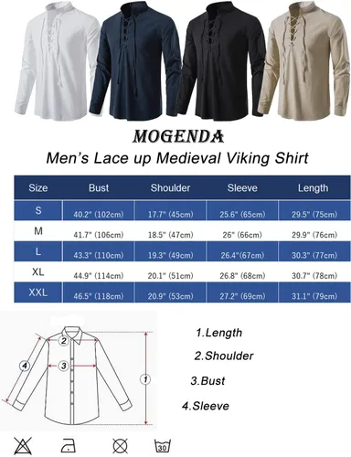 Vista 6 de Camisas de lino de manga larga con cordones retro para hombre, camisa Henley renacentista, disfraz vikingo medieval, camiseta pirata