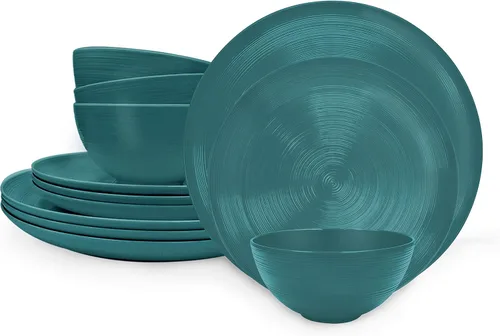 Vista 10 de Zak Designs Juegos de vajilla para interiores y exteriores, 12 platos y cuencos de plástico de melamina para la cena con la familia