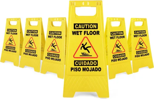 Vista 12 de XPCARE Paquete de 8 letreros de advertencia de precaución para piso, 17.5 pulgadas, color amarillo, señales de advertencia de seguridad para suelo
