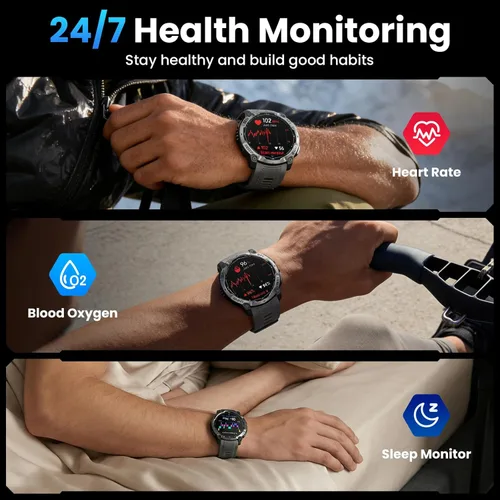 Vista 10 de Reloj inteligente militar para hombre con GPS, llamada Bluetooth AMOLED de 1.43 pulgadas, linterna LED, reloj táctico resistente para Android iOS
