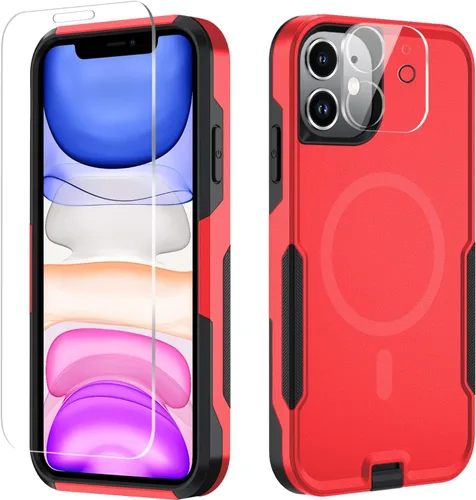 Vista 7 de Xmon Funda magnética para iPhone 11 [compatible con MagSafe] Protector de pantalla de vidrio templado con protector de lente de cámara, funda