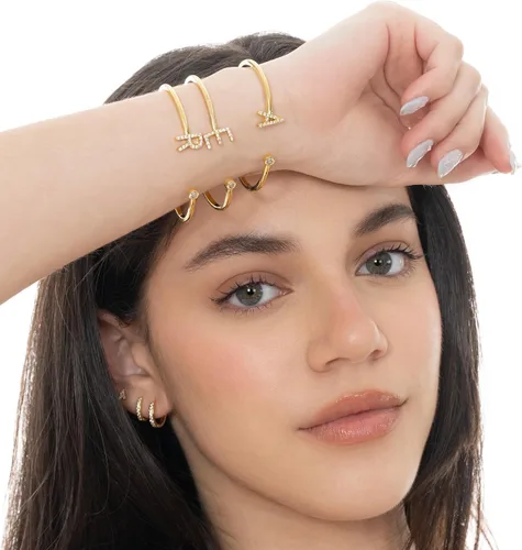 Vista 2 de Pulseras de oro para mujer Pulsera inicial de oro con dije de letra Pulseras chapadas en oro de 18 quilates para mujer Elegantes y delicadas