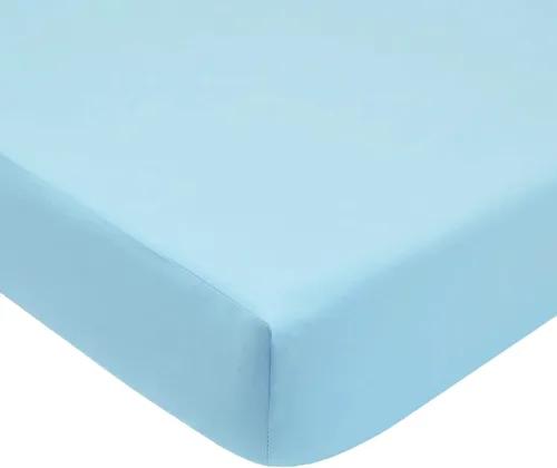 Vista 3 de Sábana bajera ajustable para cuna de popelín de algodón estándar para cuna, funda de colchón de 28 x 52 pulgadas, color azul sólido, sábana