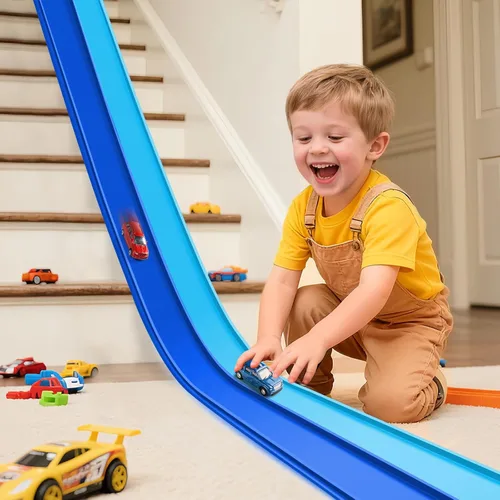 Vista 11 de Flex Tracks - Juego de iniciación de 15 pies, pista de carreras flexible para niños de 3 años en adelante con ventosas fuertes, pista de carreras
