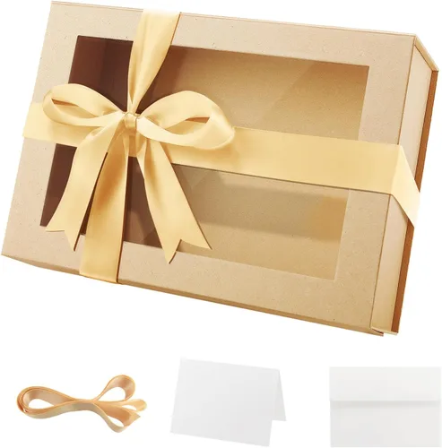 Vista 27 de PACKQUEEN Caja de regalo grande negra con ventana, 13.5 x 9 x 4.1 pulgadas, caja de regalo transparente para regalo, contiene cinta, tarjeta, caja