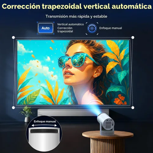 Vista 7 de Mini proyector de batería con WiFi 6 y Bluetooth 5.2, Keystone automático