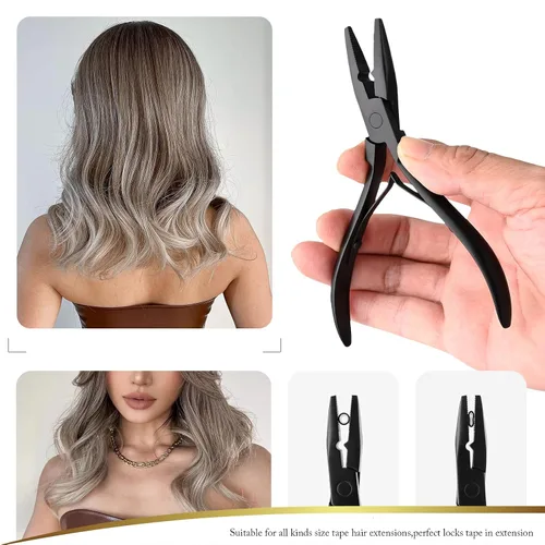 Vista 7 de EHDIS Alicates de extensión de cabello, alicates multifuncionales de microenlaces, herramienta de extensión de cabello para microenlace, micro