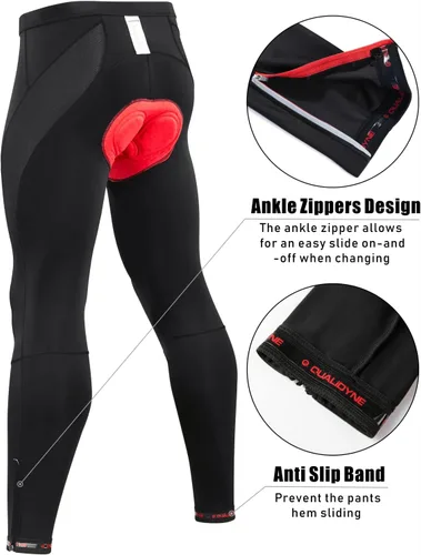 Vista 2 de qualidyne - Mallas de ciclismo para hombre, acolchadas en 3D compresoras de los muslos, leggings para hombre para montar en bicicleta en exteriores