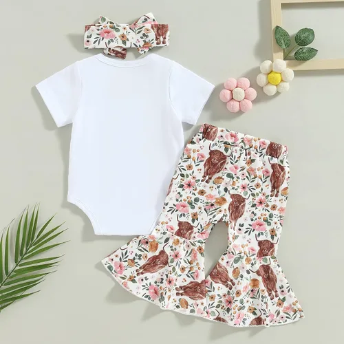 Vista 127 de Sejardin Ropa de verano para bebé y niña, recién nacida, manga corta, con letras, mameluco elástico con diadema