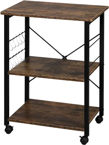 Vista 3 de Carrito de microondas de cocina de 3 niveles, soporte para microondas con ruedas, carrito de café con almacenamiento, estante rodante