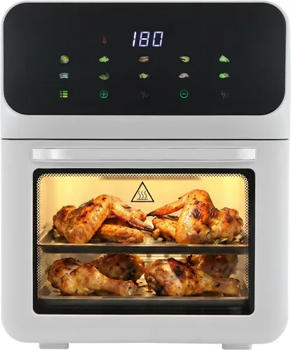 Vista 11 de Freidora de aire de vidrio de 1200 W, 4.2L/4.44 cuartos de galón de 360 ° visible, freidora de aire transparente, pantalla táctil digital Negro