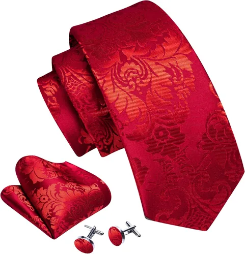 Vista 2 de Barry.Wang Conjunto de corbata de flores de cachemira para hombre, corbata, bolsillo tejido, eslabones cuadrados para boda