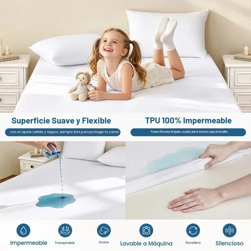 Vista 4 de Protector de colchón King de alta calidad, 100 % impermeable, sin ruido, transpirable, suave, bolsillo profundo ajustado de 8 a 21 pulgadas, sin