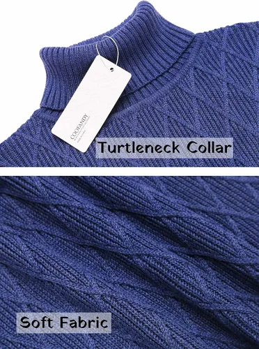 Vista 4 de COOFANDY Suéter de cuello alto para hombre, de punto grueso, de algodón