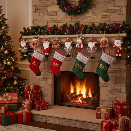 Vista 5 de Suzile 100 adornos de felpa para árbol de Navidad, Papá Noel, oso de muñeco de nieve, decoraciones navideñas tradicionales colgantes de árbol