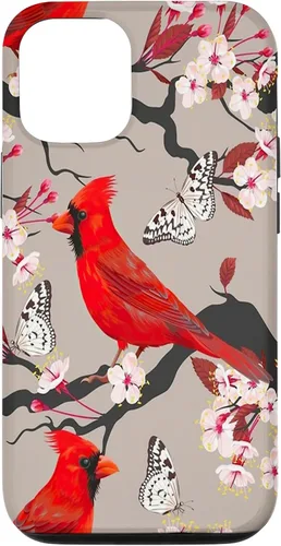 Vista 26 de Funda para iPhone 16 Women Girls Cardinals Red With Floral Butterfly