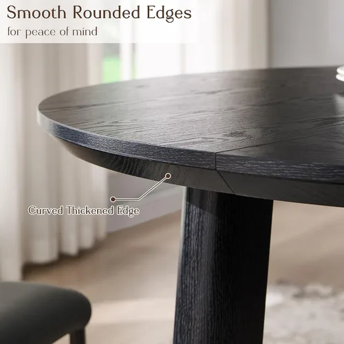 Vista 6 de OKD Mesa de comedor de 47 pulgadas para 4-6, mesa de comedor redonda con estructura triangular, base estable de pedestal, borde de mesa curvado