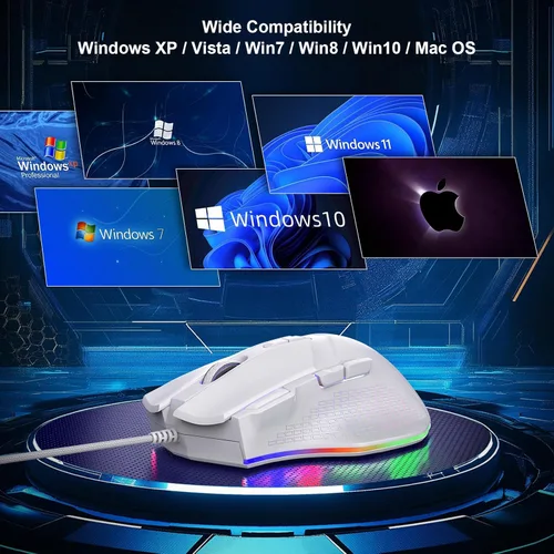 Vista 8 de LEWENTECH Ratón gaming 6 niveles de DPI ajustables hasta 7200 ratón gaming para PC con cable 8 botones programables 13 modos LED RGB ajustables 1.5