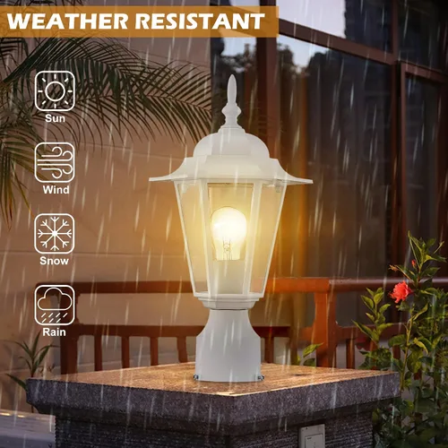 Vista 6 de Luces de poste para exteriores, lámpara de poste con enchufe E26, linterna exterior blanca con pantalla de vidrio transparente, iluminación exterior