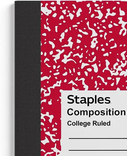 Vista 2 de STAPLES Cuaderno de composición, 9.75" x 7.5", rayado universitario, 100 hojas, colores surtidos, 48/cartón