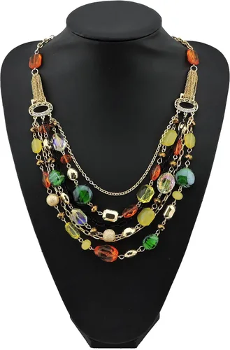 Vista 3 de Bocar Collar de cadena multicapa para mujer con esmalte de color de cristal