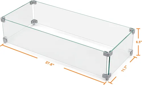 Vista 6 de NUU GARDEN Protector de viento rectangular de 27.6 x 11.7 x 6.5 pulgadas, vidrio templado transparente, soportes de aluminio pulido, almohadillas
