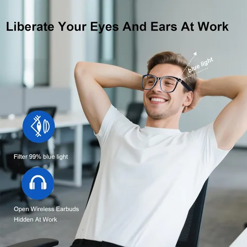 Vista 5 de Quaoar Lentes de audio Bluetooth inteligentes con doble altavoz, micrófono de oído abierto, disparo remoto, asistente de voz para mujeres/hombres