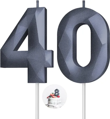 Vista 76 de Velas de cumpleaños con números (0 velas negras), forma de diamante 3D, decoración de pastel de feliz cumpleaños para niños y hombres, cumpleaños