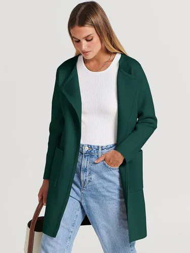 Vista 2 de Caracilia Cárdigan de punto para mujer, de gran tamaño, frente abierto, manga larga, solapa, casual, abrigo de otoño 2023, abrigo elegante