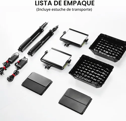 Vista 7 de Kits de iluminación de fotografía RGB GVM con 2 softboxes, luces de estudio 680RS de 50W con control Bluetooth, 2 paquetes de luz de video con 18