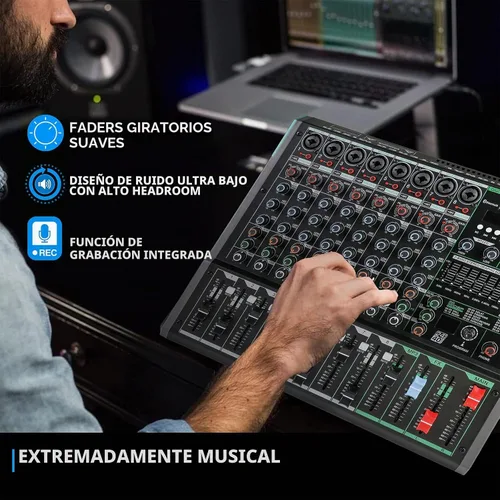 Vista 4 de Mezclador de DJ de 8 canales, mesa de DJ para sistemas de escenario PA con 99 tipos de efectos digitales DPS, efecto eco+retardo, entrada