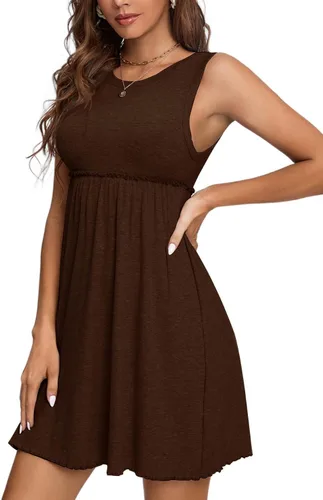Vista 3 de LYANER Vestido corto sin mangas con cuello redondo y ribete de volantes para mujer