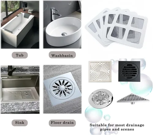 Vista 3 de Adhesivos desechables para drenaje de cabello, 4 x 4 pulgadas, calcomanía desechable de drenaje de piso de ducha, cubierta de malla desechable